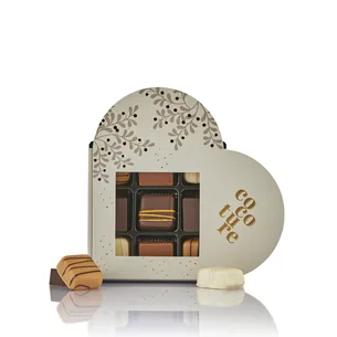 Fyldte chokolader og konfekt fra Cocoture i grå hjerteæske - 81g