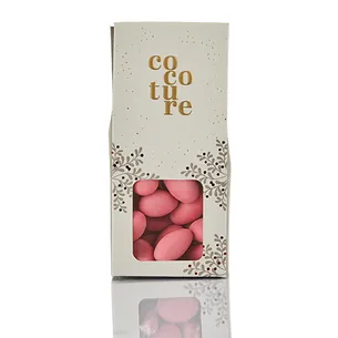 Lyserøde mandler med hvid chokolade og champagne i grå Cocoture æske - 90g
