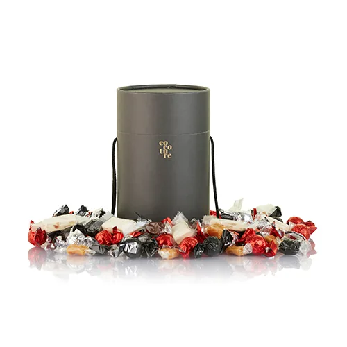 Chokolade tønde i sort med julemix fra Cocoture - 1kg