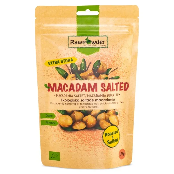 RawPowder Macadam Nødder Saltede/Tørristede, 175 g