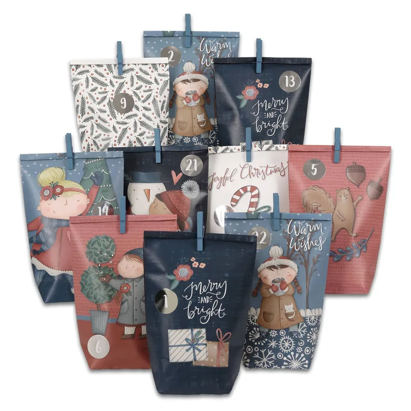 Gør-det-selv adventskalender  24 mørkeblå kraftposer med tryk | Papierdrachen
