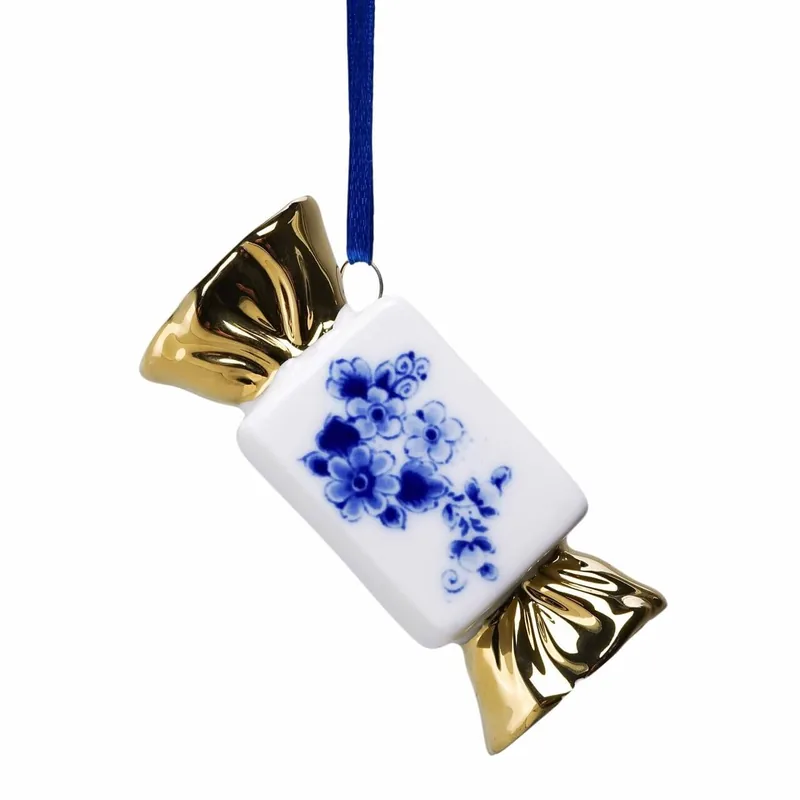 Keramisk juleornament  Slik med gulddetaljer | Heinen Delfts Blauw