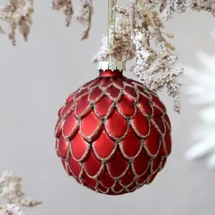 Julekugle med guldmønster  Antique Cherry  Ø8 cm  Håndmalet glas