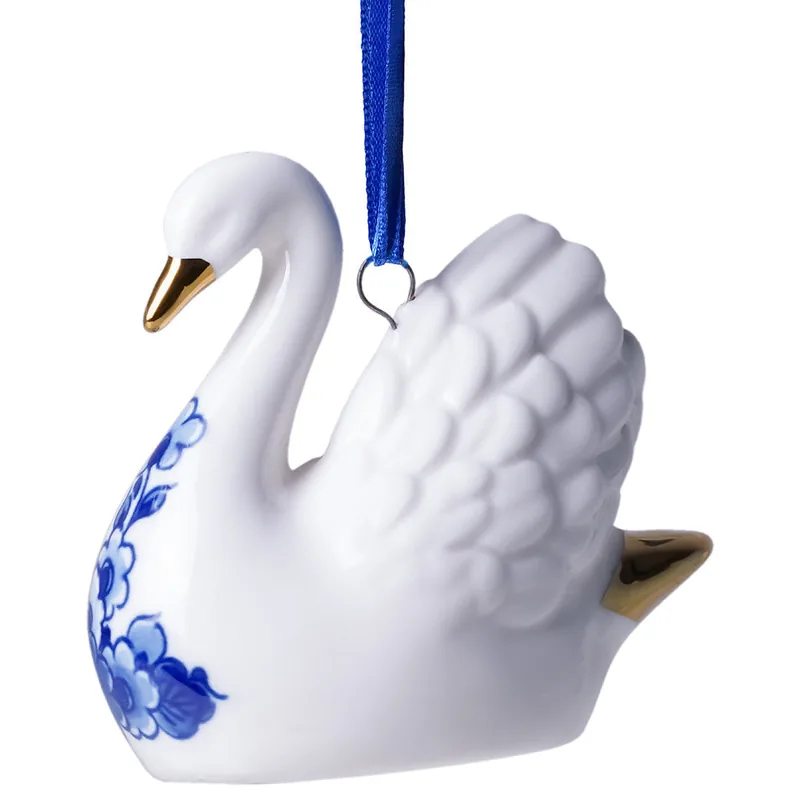 Keramisk juleornament med svane  Heinen Delfts Blauw
