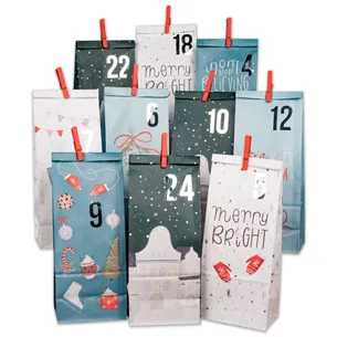 Gør-det-selv adventskalender  24 juleblå kraftposer med tryk | Papierdrachen
