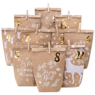 Gør-det-selv adventskalender  Cozy Winter, hvid  24 poser med træclips | Papierdrachen