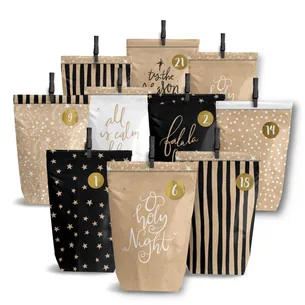Gør-det-selv adventskalender  Holy Night  24 brune kraftposer med træklemmer | Papierdrachen