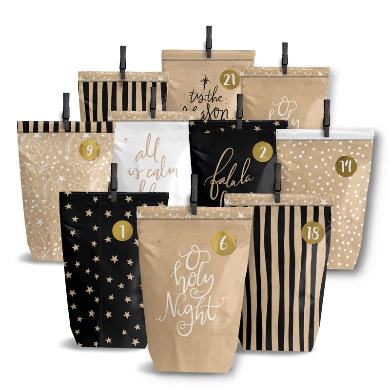 Gør-det-selv adventskalender  Holy Night  24 brune kraftposer med træklemmer | Papierdrachen