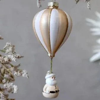 Luftballon med julemand til ophæng  Champagne  H13/Ø5,5 cm  Håndmalet