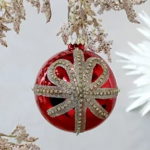 Julekugle med sløjfe  Antique Cherry  Ø10 cm  Håndmalet glas