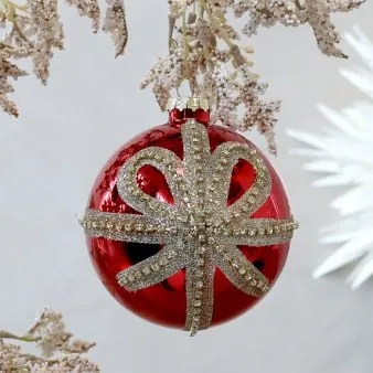 Julekugle med sløjfe  Antique Cherry  Ø10 cm  Håndmalet glas