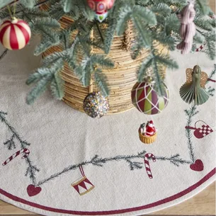 Juletræstæppe "Yule" m/ julemotiver - Bloomingville Ø: 110