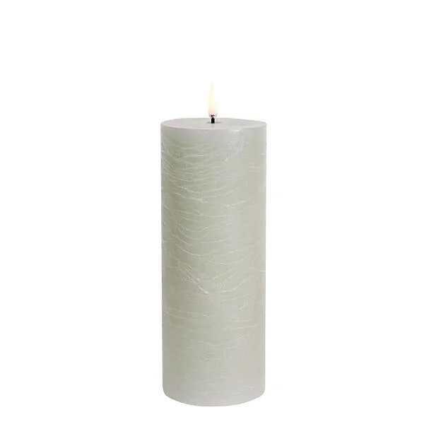 LED Rustic Pillar lys, Dusty Green - H20 cm.