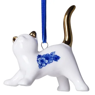 Keramisk juleornament med kat  Heinen Delfts Blauw