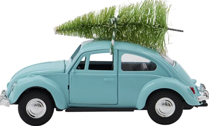 Julepynt House Doctor Xmas Car lyseblå bil i zinklegering-ABS med juletræ 12,5 cm