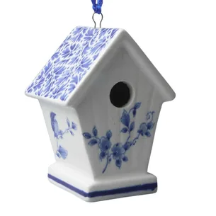 Keramisk juleornament med fuglehus  Heinen Delfts Blauw