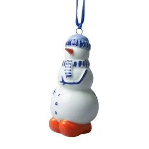 Keramisk julepynt med snemand  Heinen Delfts Blauw