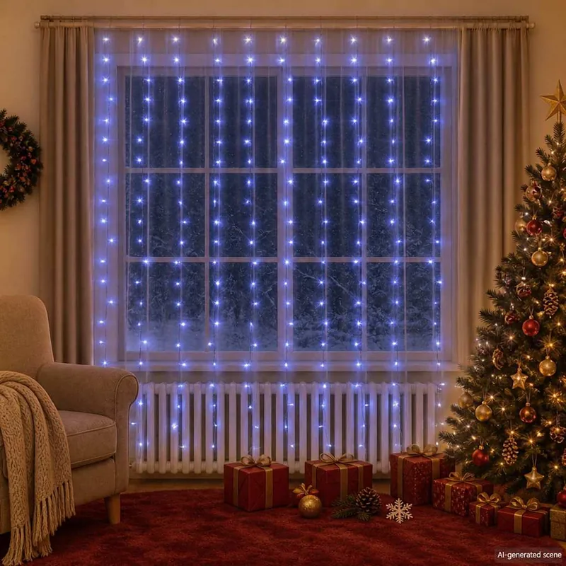 Lysgardin 3x3 m 300 LED'er 8 funktioner  Blå