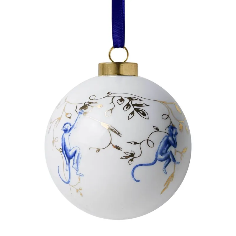 Juletræskugle med aber  monkey swing  Ø 8 cm | Heinen Delfts Blauw