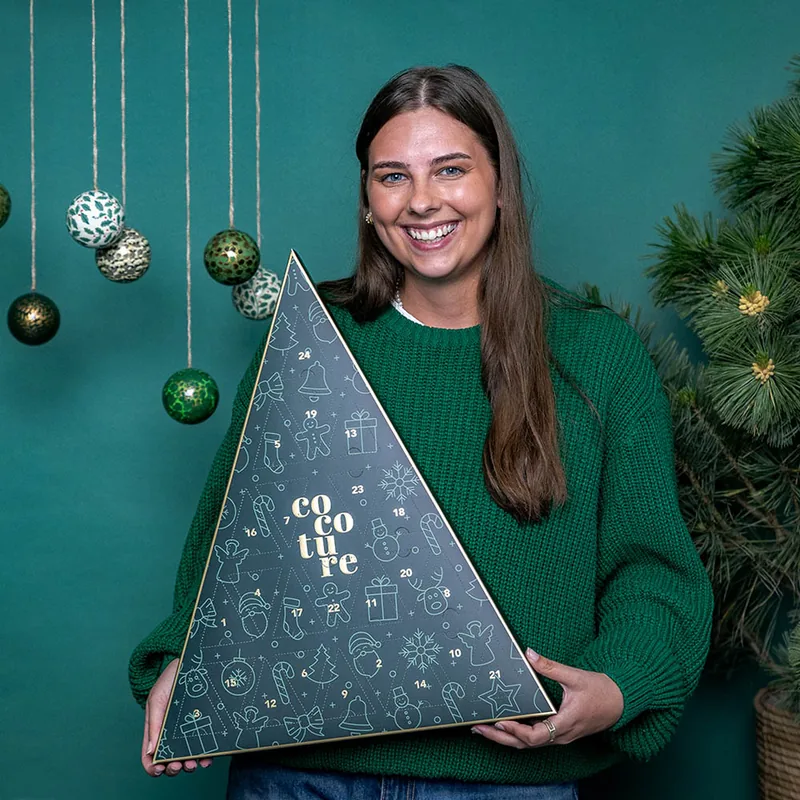 Julekalenderen til chokolade & marcipan-elskeren i mørkegrøn kalender - 270g - Chokolade Julekalender