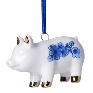 Keramisk juleornament med gris  Heinen Delfts Blauw