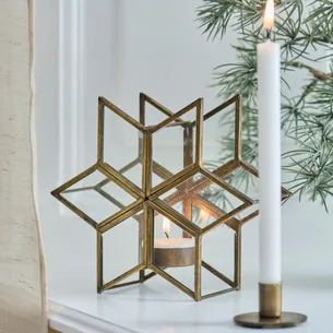 Stage t/ fyrfadslys stjerneformet med glas - Ib Laursen H: 14 cm