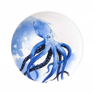 Tallerken Keramik Blæksprutte Octopus Ø 26,5 cm Delftblå - Heinen Delfts Blauw
