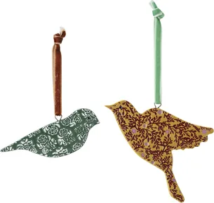 Julepynt ornament Bloomingville Milara sæt 2 turtelduer håndlavet stentøj 11×6,5×0,7 cm multi