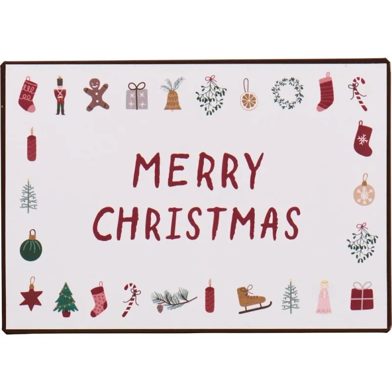 Metalskilt "Merry Christmas" m/ juleikoner - Ib Laursen