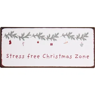 Metalskilt m/ juleranke "Stress free Christmas zone" - Ib Laursen