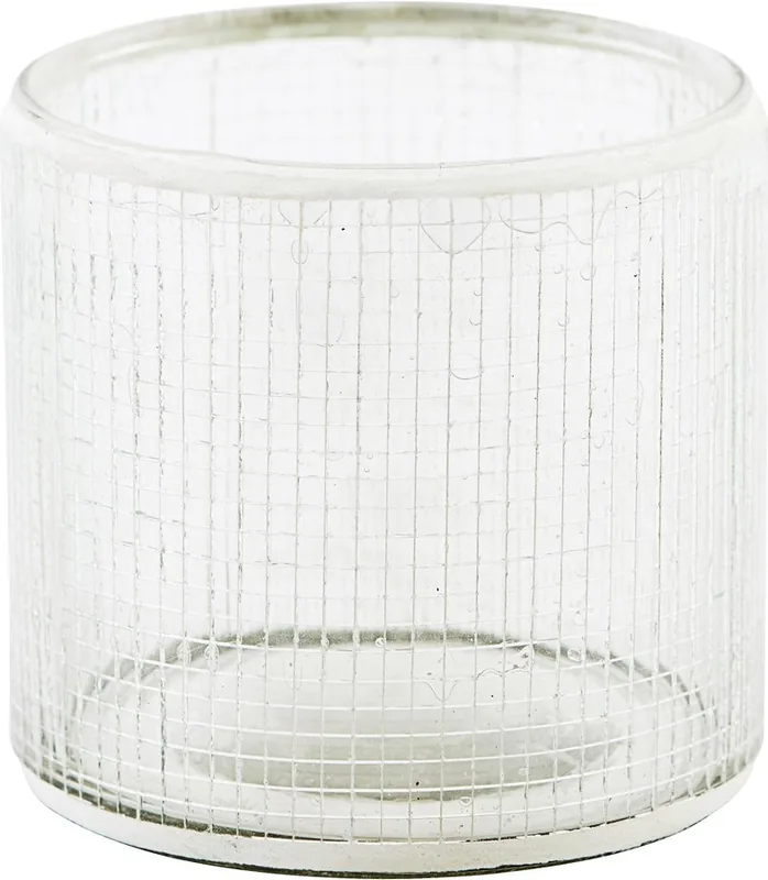 Lysestage House Doctor Check i glas og cement, sølv, Ø7,5×H7,5 cm