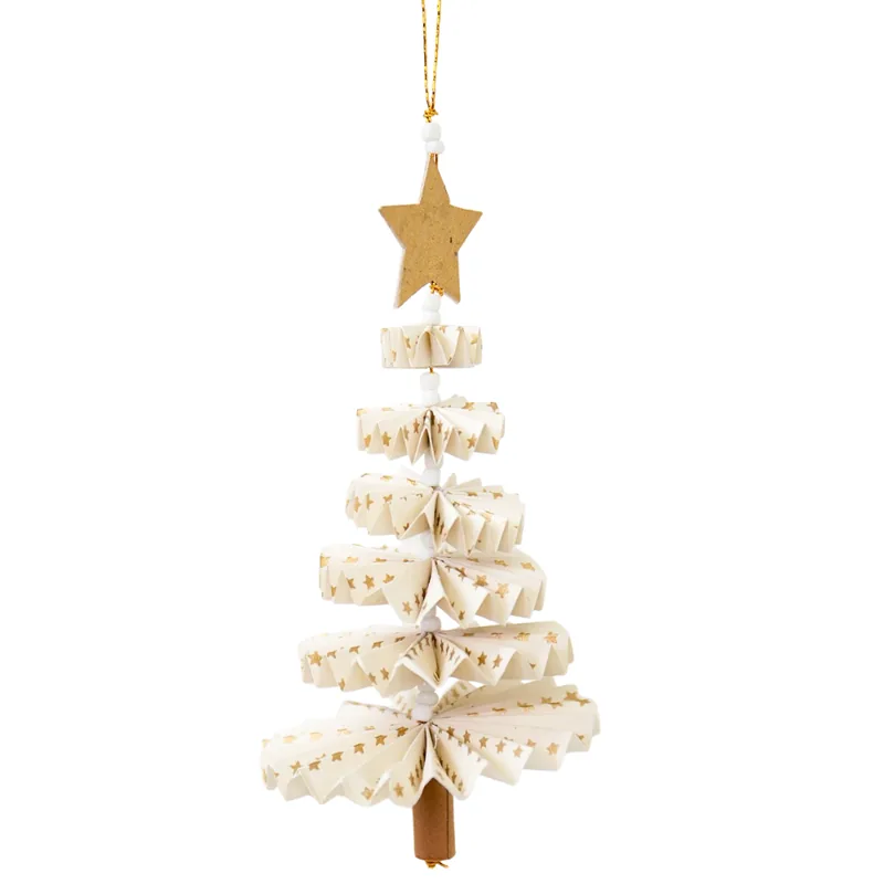 Fold Fir juleophæng  -  Offwhite/guldfarvet