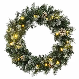 Julekrans med LED-lys 60 cm PVC grøn  45 x 45 cm