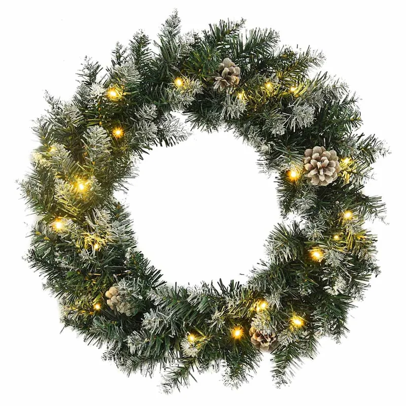 Julekrans med LED-lys 60 cm PVC grøn  45 x 45 cm