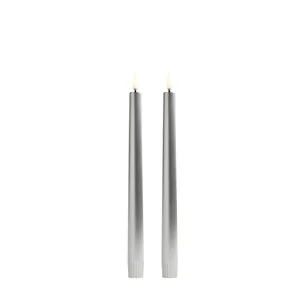 LED kronelys, sølvfarvet Smooth - 2 stk