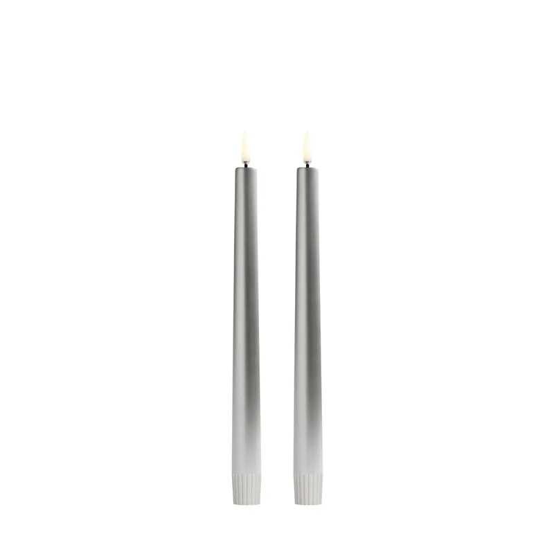 LED kronelys, sølvfarvet Smooth - 2 stk