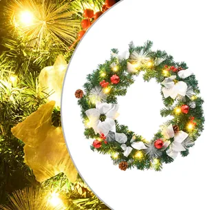 Julekrans med LED-lys 60 cm PVC  Grøn og hvid