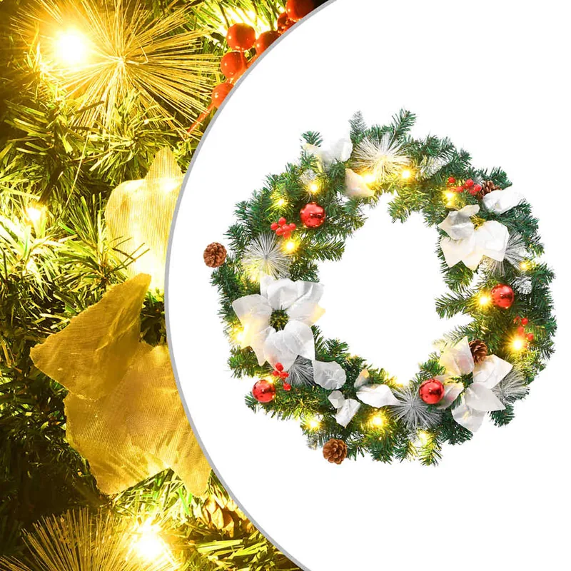Julekrans med LED-lys 60 cm PVC  Grøn og hvid