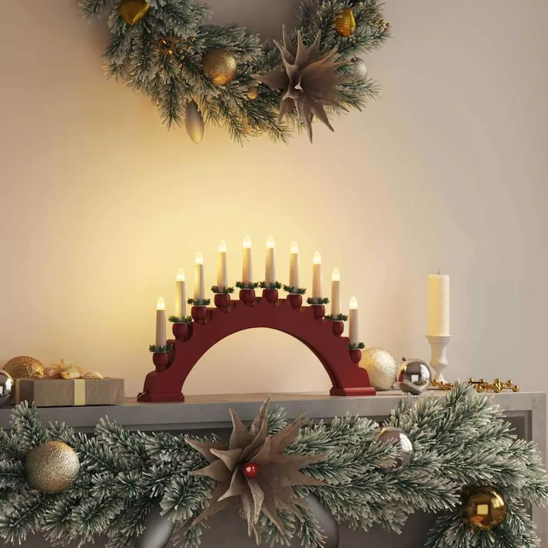 Julelysbue med 10 LED-lys - rød, 47 x 5 x 29 cm