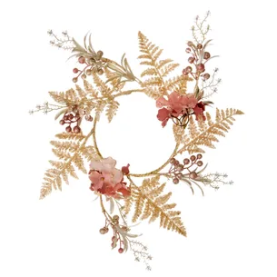 Krans med bær og græne, rosa/champagne - Ø46 cm