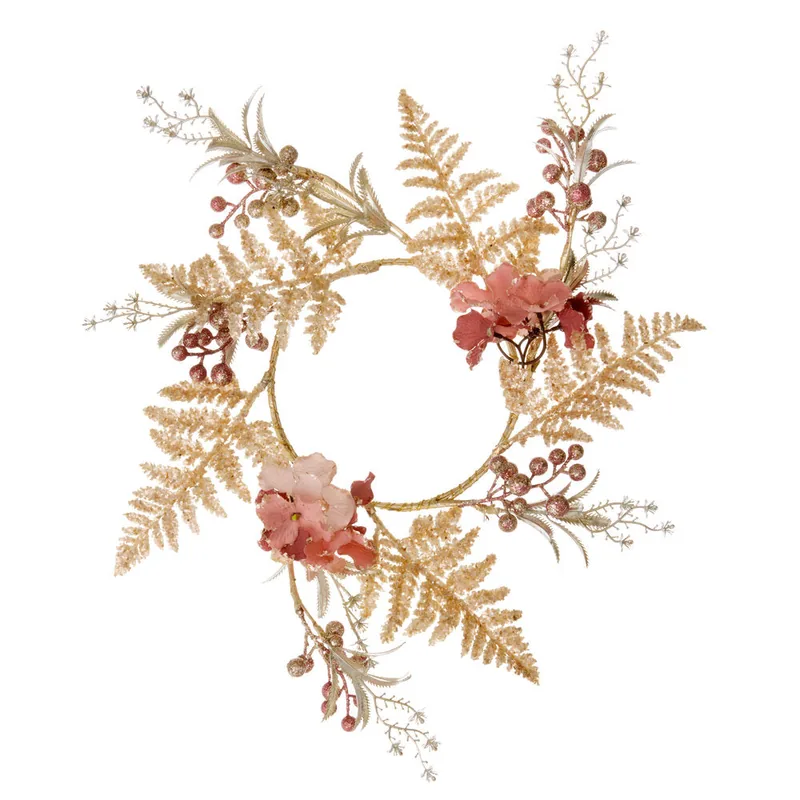 Krans med bær og græne, rosa/champagne - Ø46 cm