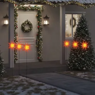 Juledekoration med LED-lys og jordspyd 3 stk. 35 cm foldbar  Rød