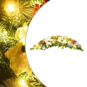 Julekrans buefacon med LED-lys 90 cm PVC  Grøn og hvid