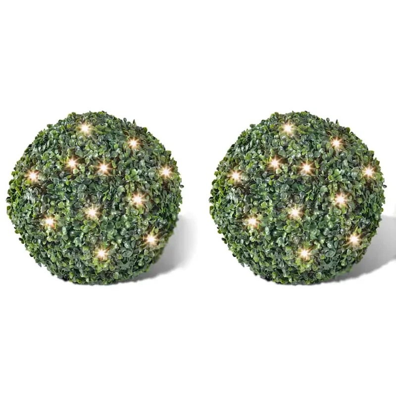 Bold af buksbomved, kunstklippede kunstige blade, 27 cm, med LED-kæde