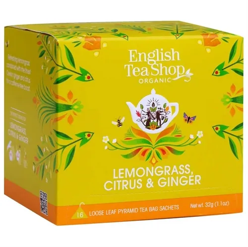 Lemongrass, Citrus & Ginger Tea Økologisk - 16 pyramideposer - English Tea Shop - Mindst holdbar til : 04-07-2027
