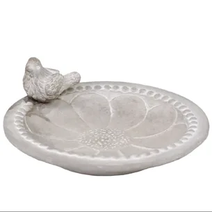 Fuglebad med perlekant og blomst  fransk grå Ø 20 cm