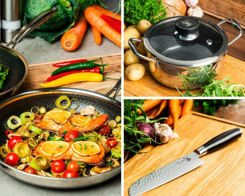Startsæt  Non-stick pande 28 cm, gryde 5 L & Kaki grøntsagskniv
