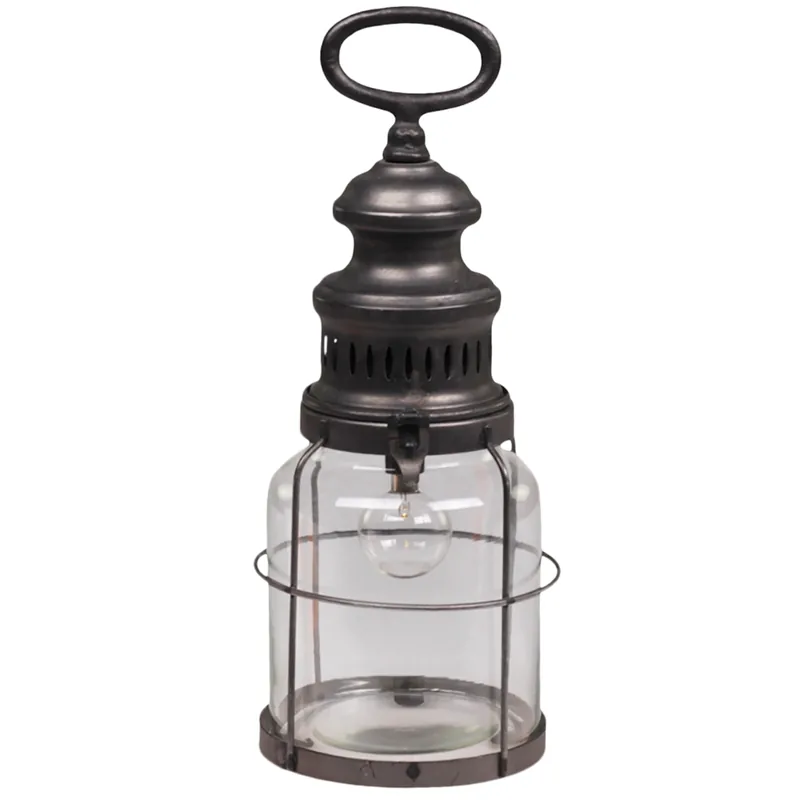 Fransk rund lanterne inkl. pære og timer rund H32/Ø12 cm