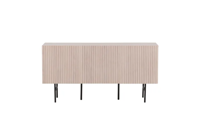 VIND COLLECTION Björkön skænk, m. 3 låger og 2 hylder - hvidkalket finér og sort stål (150x42)