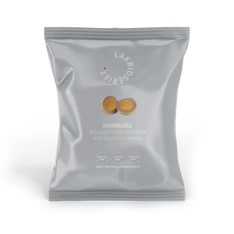 Hamburg - Syrlig vingummi m/ flødechokolade & lakrids - 95g